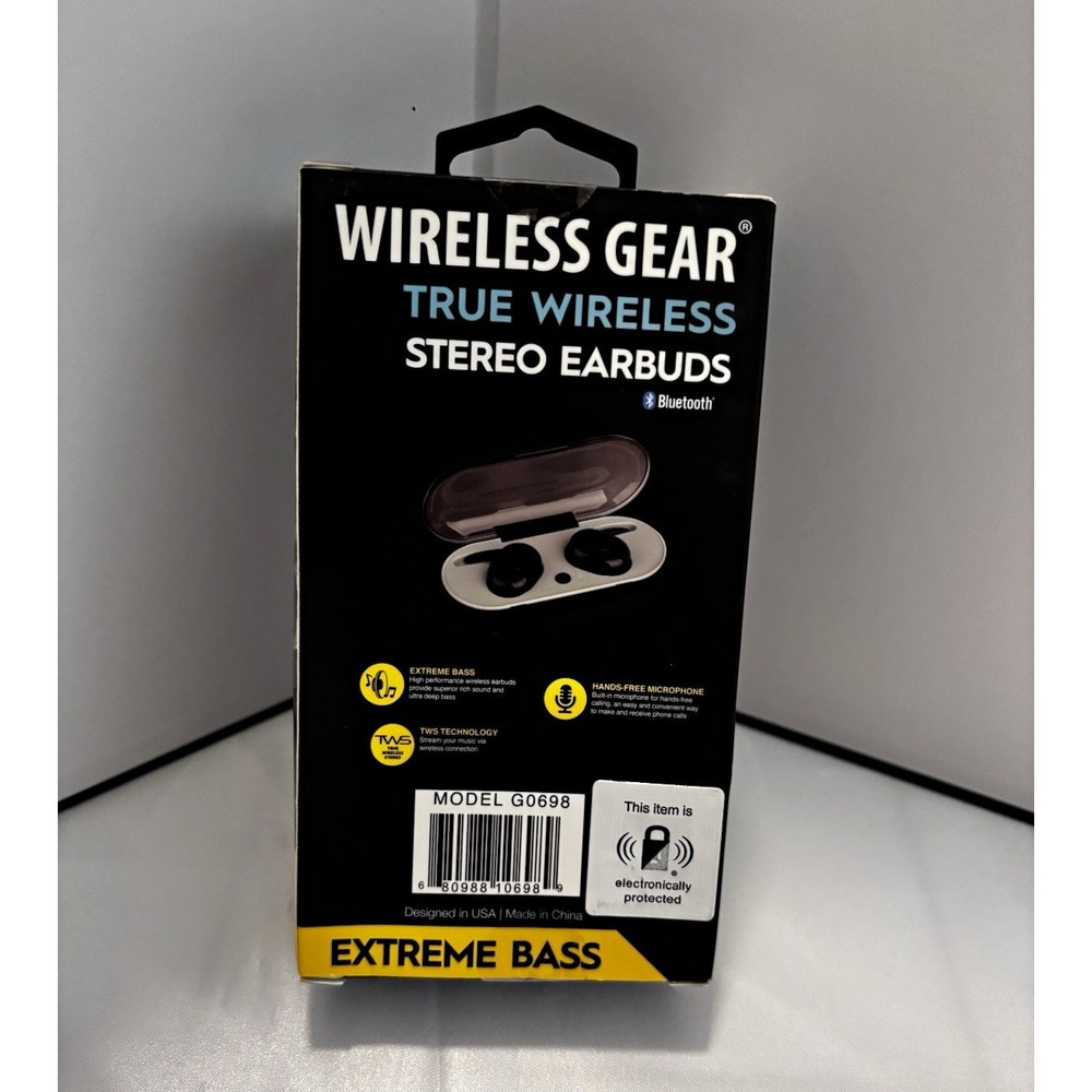 Wireless Gear True Wireless Bluetooth Stereo Earbuds Rechargeable Mic G0698